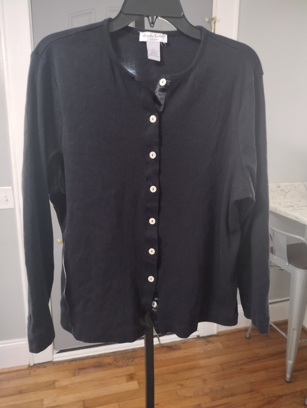 Alexandra Bartlett Black Button-Front Cotton Cardigan